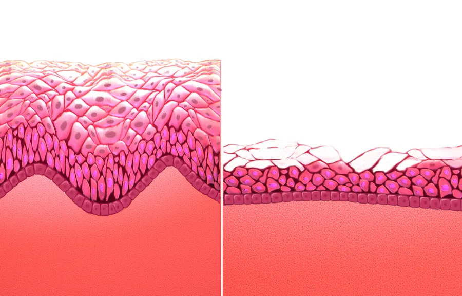 Vaginal Mucosa Normal vs Menopause. This image was donated by Blausen Medical. Please visit our website to see more medical illustrations and animations.